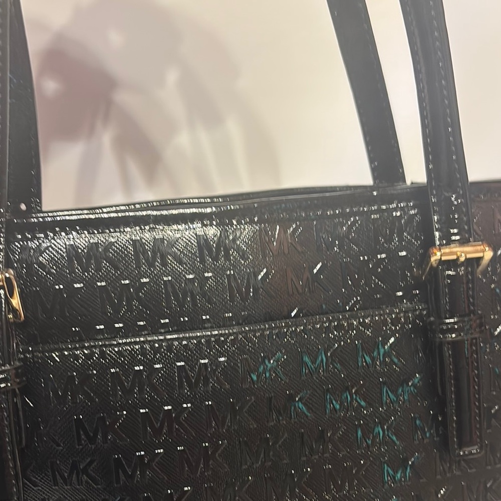 Michael Kors Black Structured Tote with Signature Monogram - Picture 4 of 6